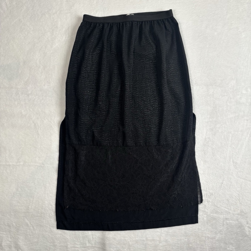 Y2K BCBGeneration Lace Black Slip Skirt Floral Women's‎ Size XS Elastic Waist